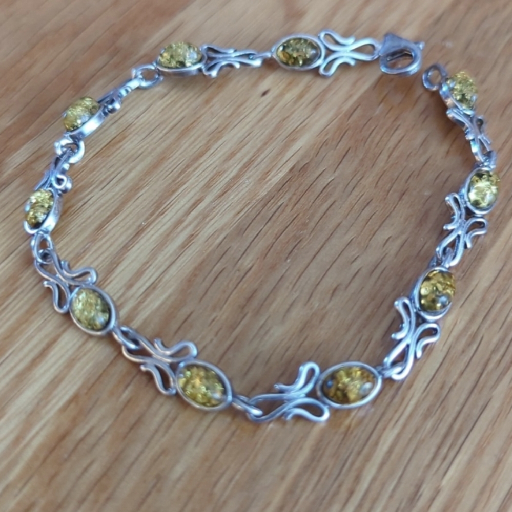 Sterling Silver and Amber Bracelet